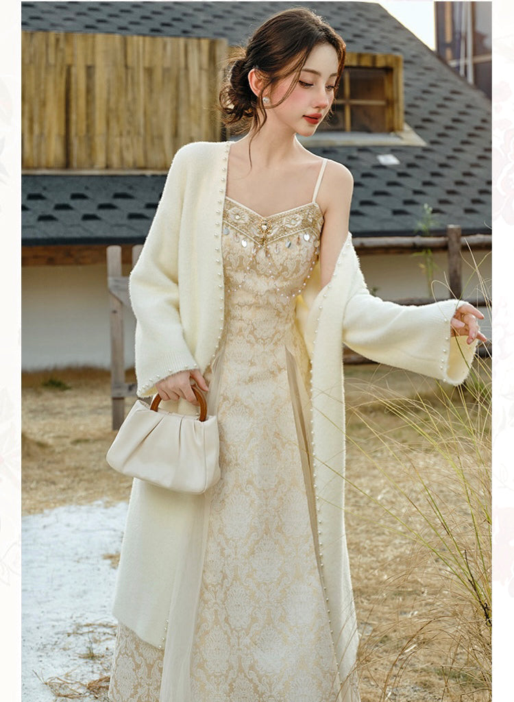 Adriata Pearl Chain Baroque Royalcore Dress