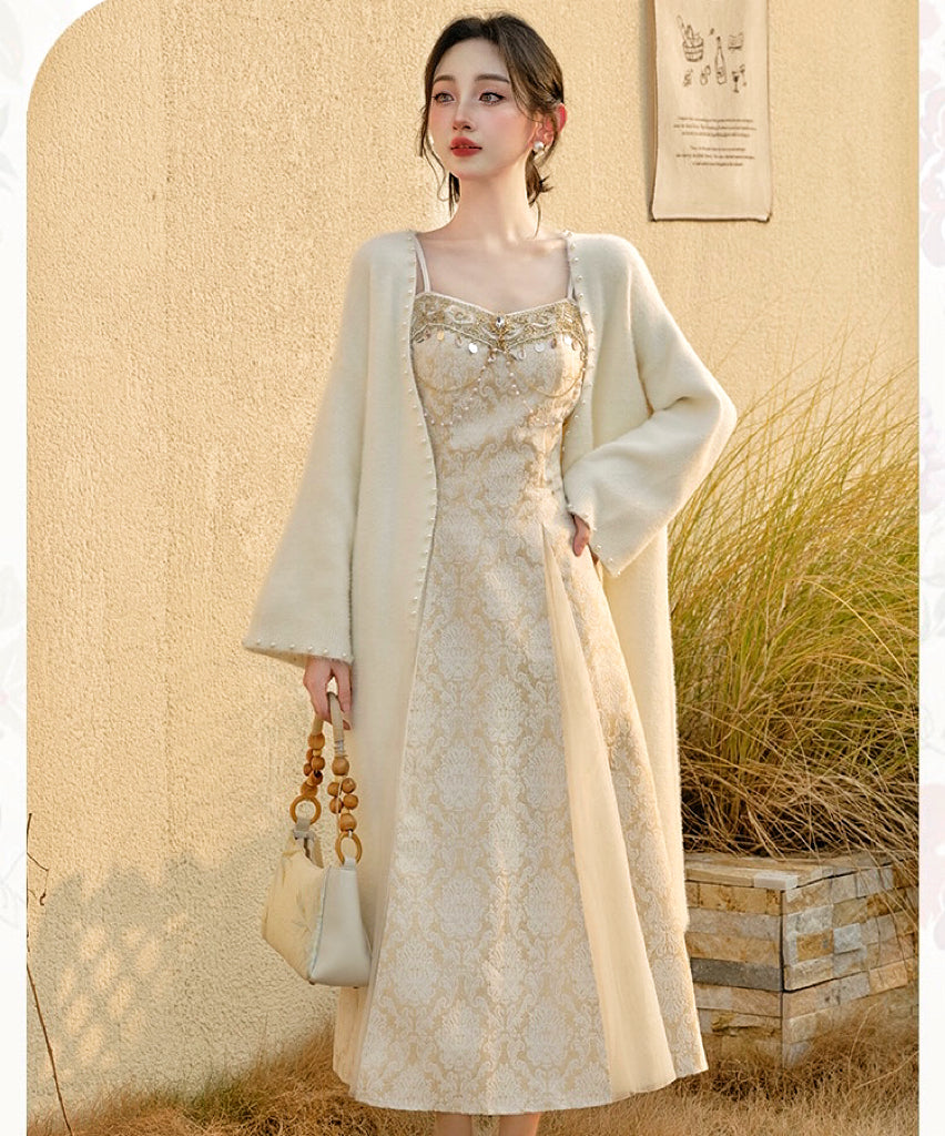 Adriata Pearl Chain Baroque Royalcore Dress