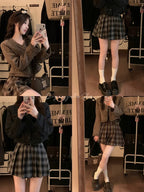 Victoria Dark Academia Plaid Pleated Mini Skirt